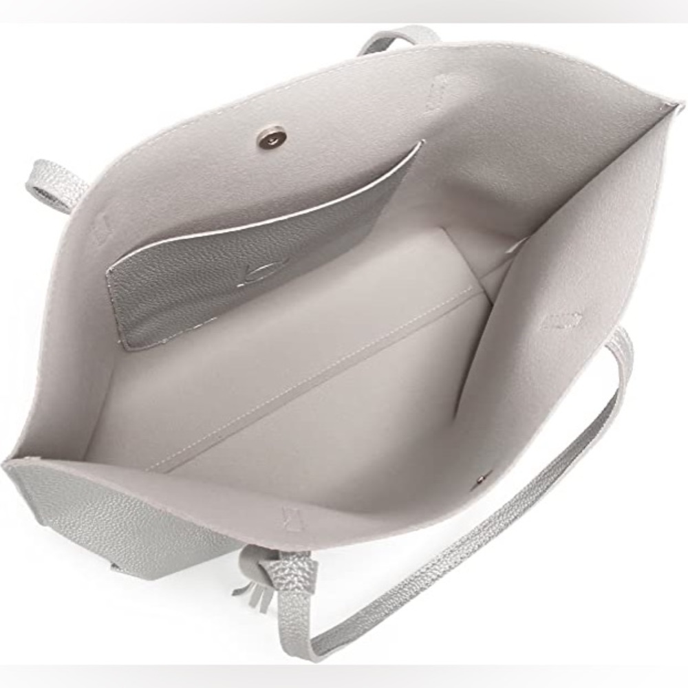 GREY SOFT FAUX LEATHER TOTE SHOULDER BAG - Picture 5 of 5